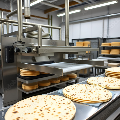 Production of new goods at the factory, modern technologies. lavash tortillas, pita