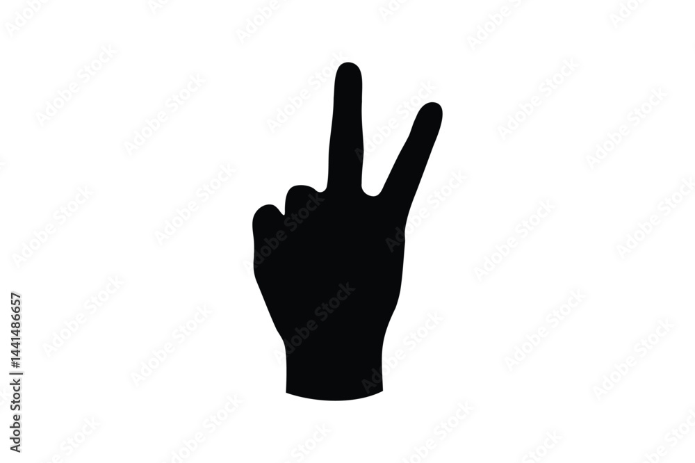 Fototapeta premium Hand V sign silhouette vector on white background