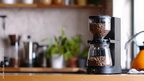 Modern coffee grinder in kitchen