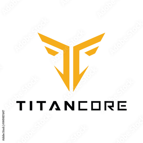 Modern tech logo with bold geometric symbol and futuristic typography for TitanCore brand or technology-related identity