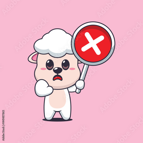 Cute sheep cartoon vector illustration with wrong sign