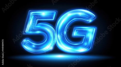 Dynamic glowing 5g technology symbol against a dark background.