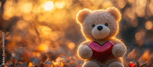 Wallpaper Mural Teddy bear holding heart, sunset autumn leaves Torontodigital.ca