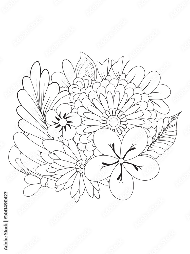 Fototapeta premium Elegant Spring Botanical Coloring Book for Adults