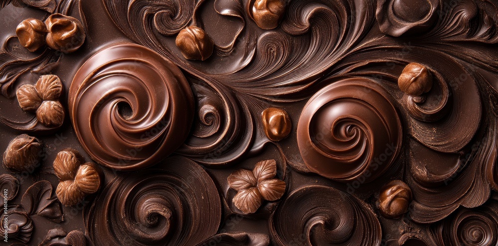 Indulgent swirl of luxurious chocolate reveals a feast of textures and rich colors perfect for connoisseurs and dessert lovers alike Indulgent swirl of luxurious chocolate reveals a feast of textures and rich colors perfect for connoisseurs and dessert lovers alike