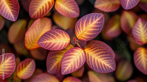 Obraz na płótnie Autumnal Smoke Bush Leaves Displaying Vibrant Colors from Above in a Natural Outdoor Setting Close Up with a Dark Background and a High Angle View w salonie