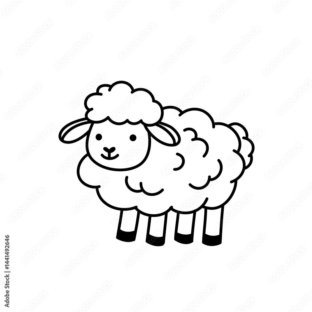 Obraz premium Doodle Kawaii sheep Line Art vector for coloring page