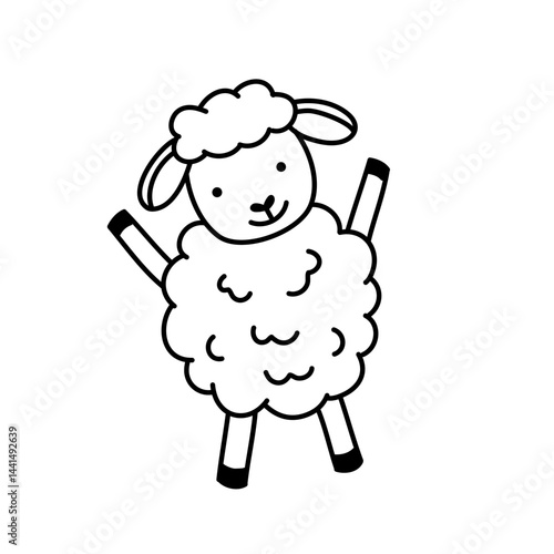 Doodle Kawaii sheep Line Art vector for coloring page