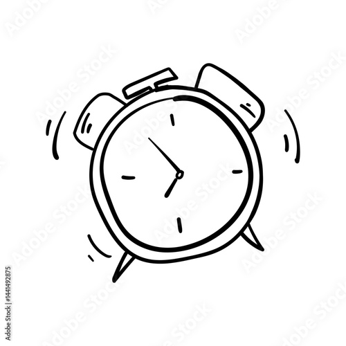Ringing alarm clock early morning wakeup call. Doodle Icon Illustration