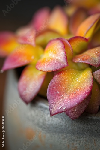 Obraz na płótnie Captivating succulent plant close up showcasing vibrant colors and intricate details in a pot with soft lighting creating a serene and natural botanical scene w salonie