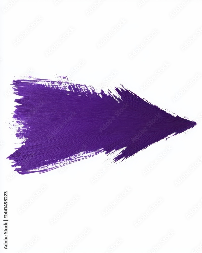Bold brushstroke of vibrant purple paint on a clean white background creating an artistic arrow shape with a modern minimalist style and a dynamic visual effect