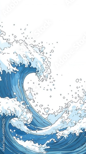 Obraz na płótnie Dynamic blue wave illustration capturing ocean energy with artistic flair and detailed line work on a clean white background creating a sense of movement and power w salonie