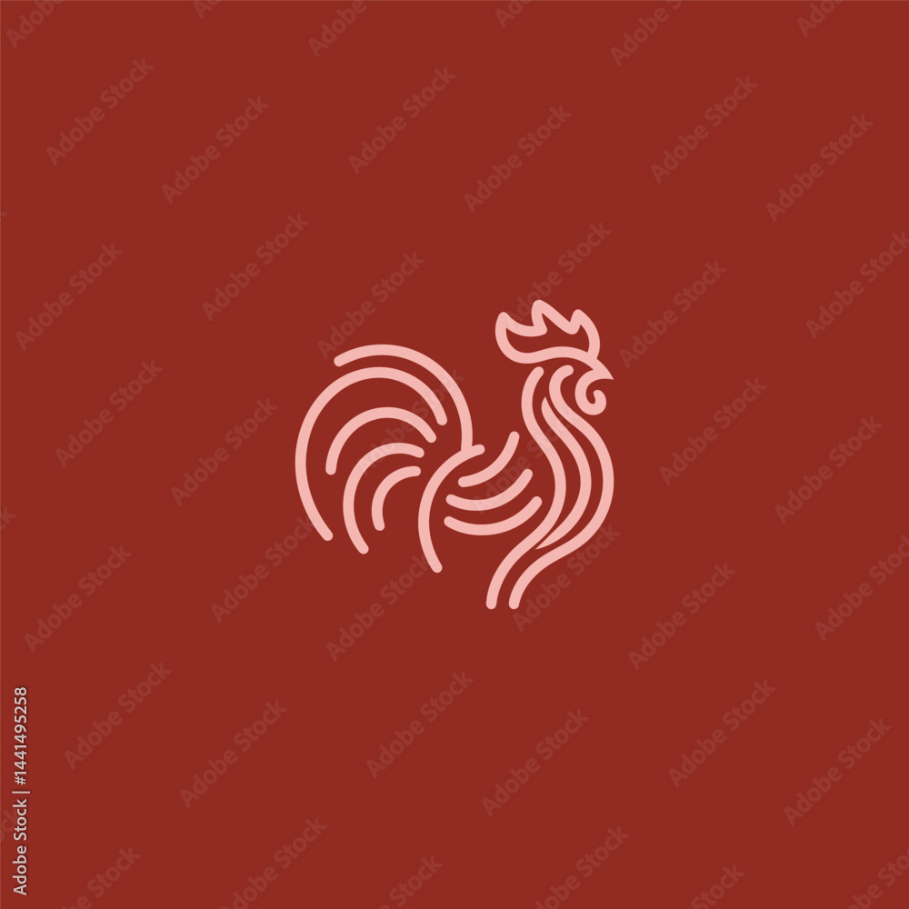 Fototapeta premium Rooster Line Art Logo – Proud rooster illustrated with clean and elegant line art design.