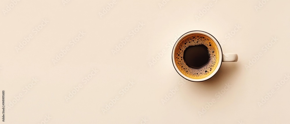 Minimalist Coffee Cup on Beige Background Top View Perfect for Morning Routine and Relaxing Moments Capturing the Essence of Simple Pleasures in a Clean and Modern Style
