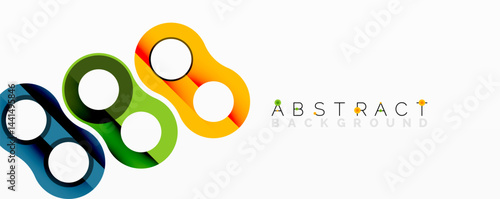 Colorful linked circles form abstract design. Bright hues create modern visual element. Simple shapes suggest connection, flow.