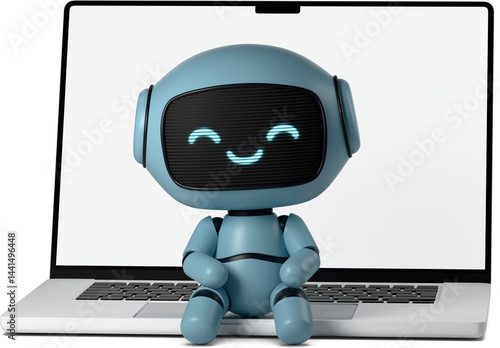 cute robot sitting on a laptop
