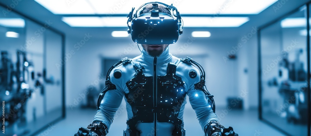 VR robot in lab; future tech VR robot in lab; future tech