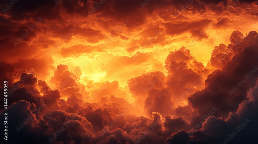 Dramatic clouds illuminated by a glowing red sky, high contrast style Dramatic clouds illuminated by a glowing red sky, high contrast style
