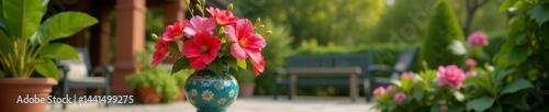 Wallpaper Mural Close-up of exotic flowers in traditional ceramic vase on patio, riad, flowers Torontodigital.ca