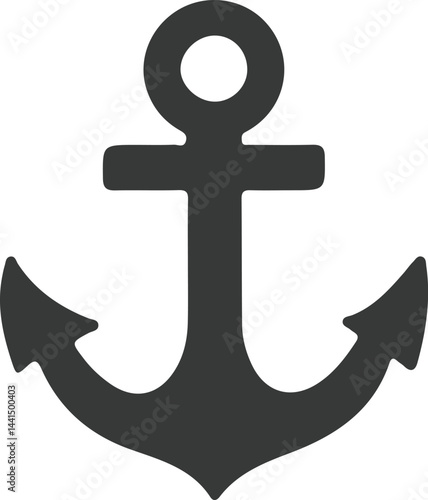 Bold black anchor silhouette icon on white background, nautical maritime symbol vector illustration
