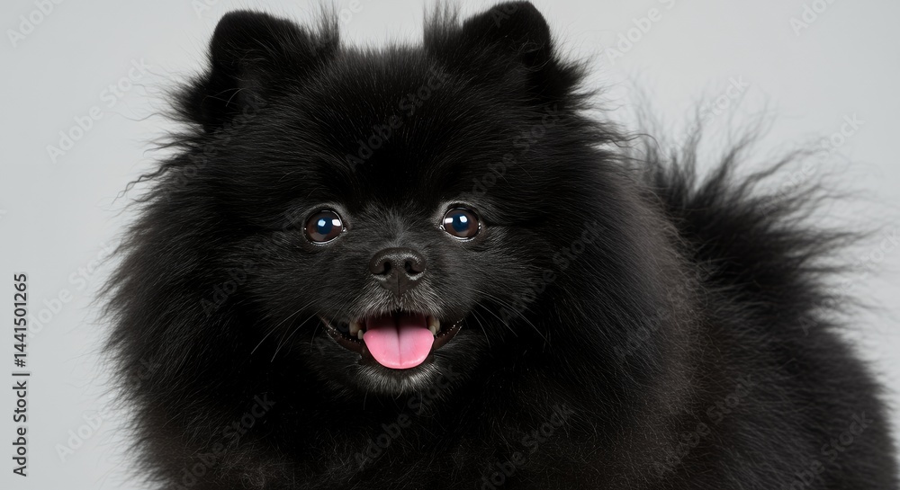 Obraz premium Black Pomeranian Smiling Portrait
