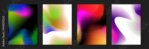 Four colorful abstract gradients suitable for backgrounds, web design, print materials, presentations, and graphic design projects. Great for vibrant designs.