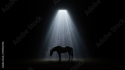 Silhouetted horse bathed in spotlight