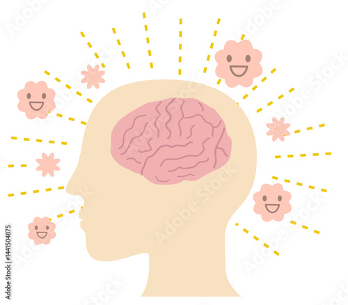 幸せホルモンのセロトニンやオキシトシンが脳から分泌されるイメージイラスト