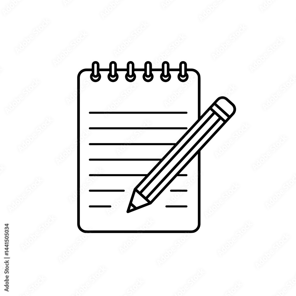 Notepad with text and pencil outline black icon for education Notepad with text and pencil outline black icon for education