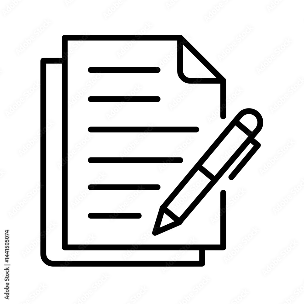 Stack of documents with pen outline black icon for education Stack of documents with pen outline black icon for education