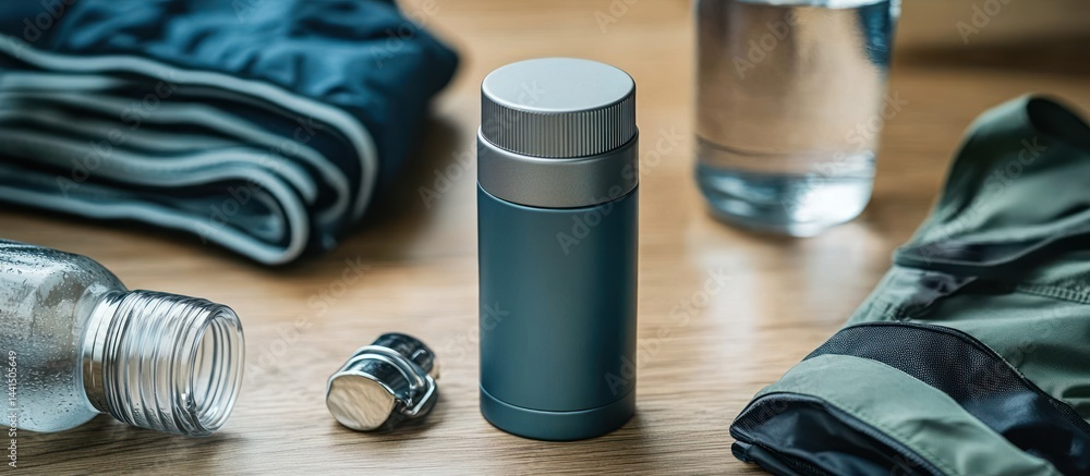 Workout Gear with Water Bottle and Thermos