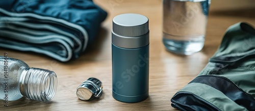 Obraz na płótnie Workout Gear with Water Bottle and Thermos w salonie
