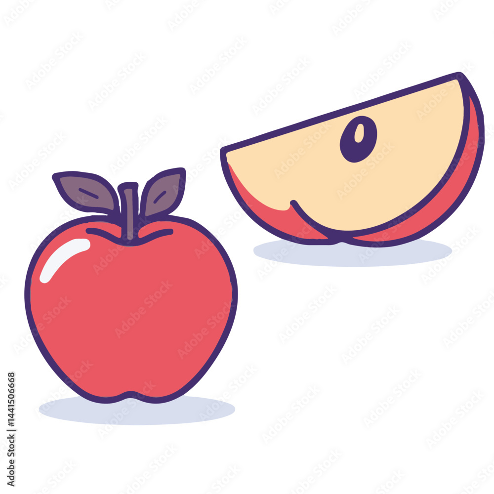 Obraz premium A simple flat illustration of an apple cut in half