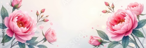 Delicate watercolor roses and peonies, soft hues , design, summer