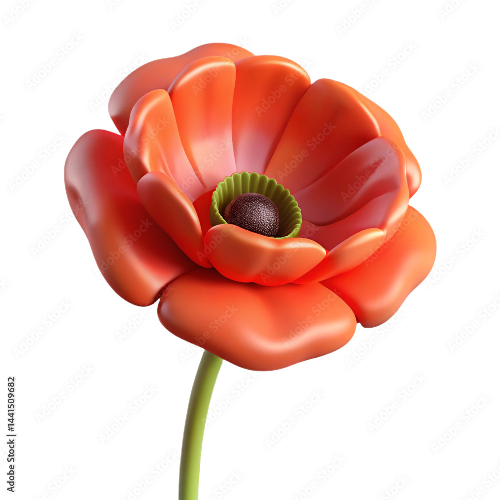 Naklejka premium Poppy 3D rendered flower vividly isolated on a white background with rich red petals and intricate textures