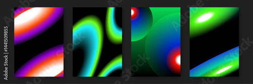 Four colorful gradients on black, ideal for backgrounds, digital designs, branding, social media posts, and creative projects needing modern visuals.