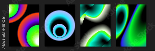 Set of four colorful abstract designs suitable for backgrounds, posters, or digital art projects needing vibrant and modern aesthetics.