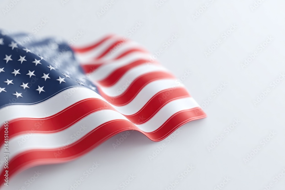 Obraz premium 3d illustration of american flag waving solemnly with infinite white background emphasizes freedom and sacrifice embody