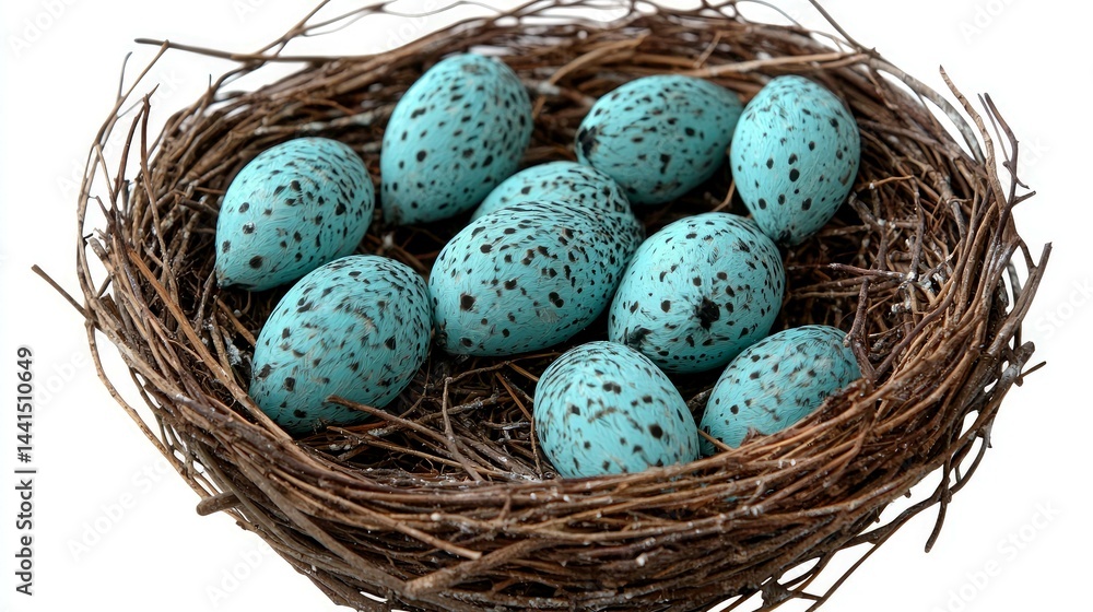 Obraz premium Blue Bird Eggs in Nest: A Symbol of Spring and New Beginnings