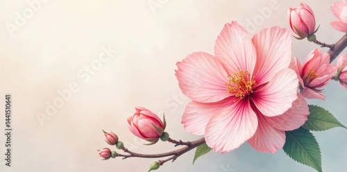 Delicate watercolor peach blossom, soft hues, gentle texture , tranquil, peach