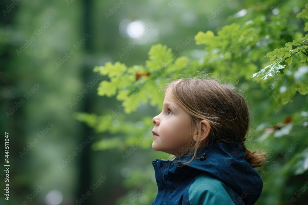 child gazes curiously at vast natural surroundings in blurred forest park with ample copy space child gazes curiously at vast natural surroundings in blurred forest park with ample copy space