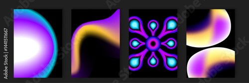 Four abstract gradient designs for backgrounds, wallpapers, digital art, and presentations. Versatile and eye catching visual assets for various projects.