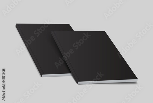 Vector realistic 3d magazine mockup with black blank cover isolated on background. For the business presentation magazine, notebook, booklet, brochure, catalogue or a publisher advertising corporate
