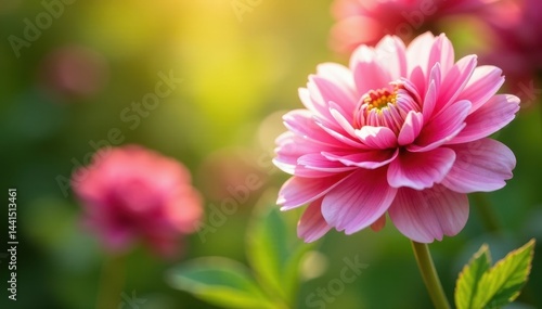 Vibrant pink & white ranunculus blossoms bathed in sunlight , beautiful, spring, sunny