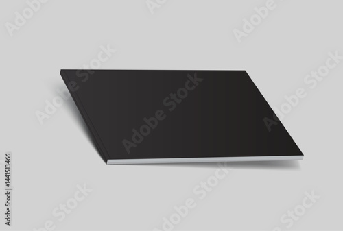 Vector realistic 3d magazine mockup with black blank cover isolated on background. For the business presentation magazine, notebook, booklet, brochure, catalogue or a publisher advertising corporate
