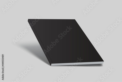 Vector realistic 3d magazine mockup with black blank cover isolated on background. For the business presentation magazine, notebook, booklet, brochure, catalogue or a publisher advertising corporate
