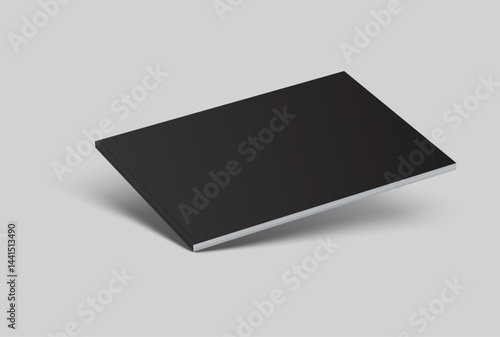 Vector realistic 3d magazine mockup with black blank cover isolated on background. For the business presentation magazine, notebook, booklet, brochure, catalogue or a publisher advertising corporate
