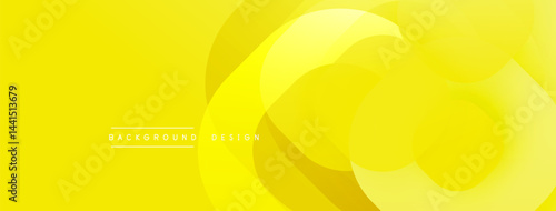 Bright yellow abstract background. Overlapping translucent circles create dynamic visual texture. Modern design element.