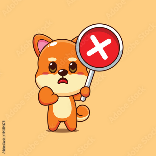 Cute shiba inu cartoon vector illustration with wrong sign