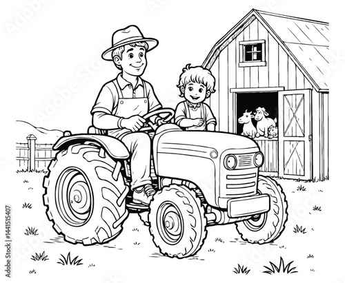 Farmer Dad Coloring Page line art